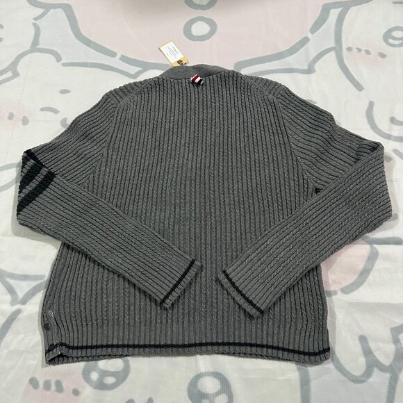 Thom Browne Women's Black Four-Striped Cardigan V-Neck Knitted Grey Jacket - Picture 5 of 6